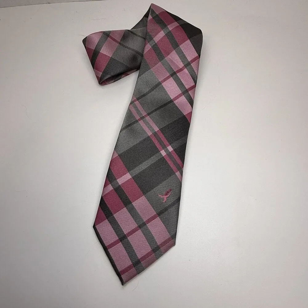 Knots For Hope Susan G Komen Breast Cancer Awareness Necktie Pink Gray Plaid